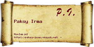 Paksy Irma névjegykártya